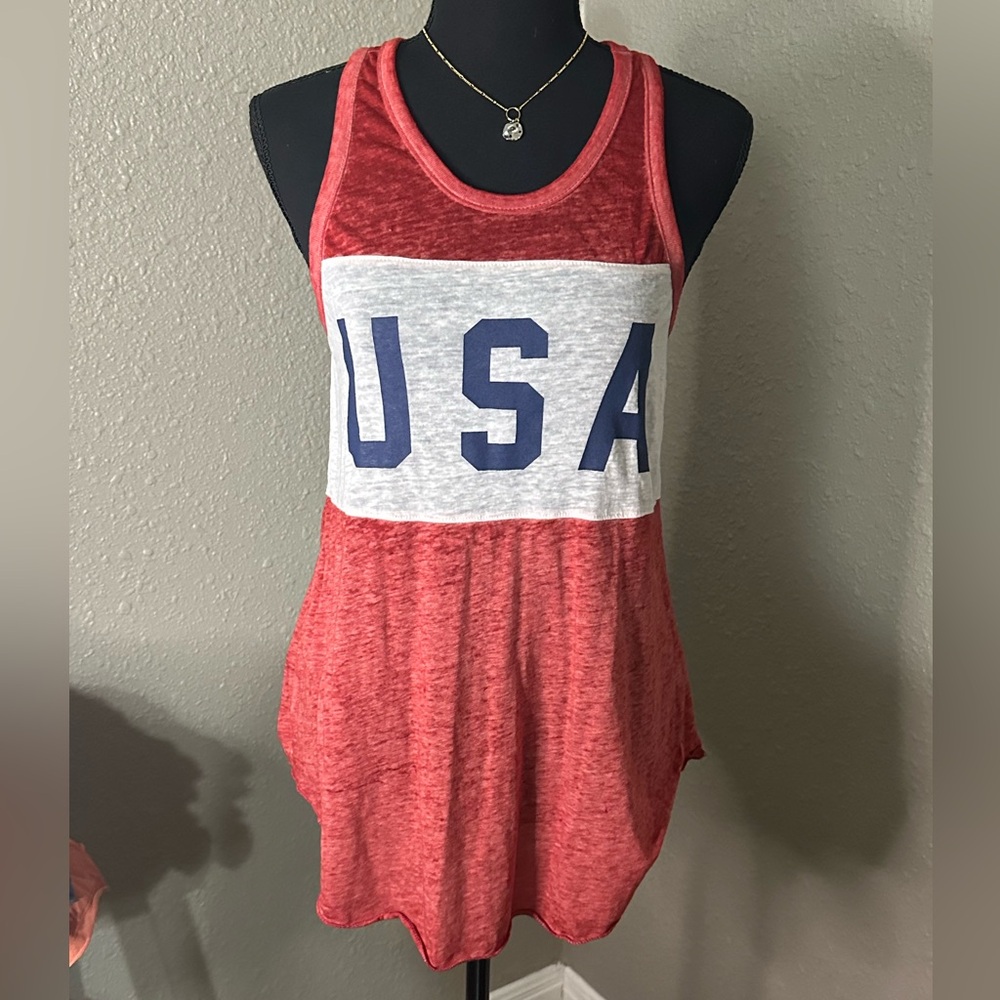 ZOE + LIV Red and White USA‎ Burnout Tank Top